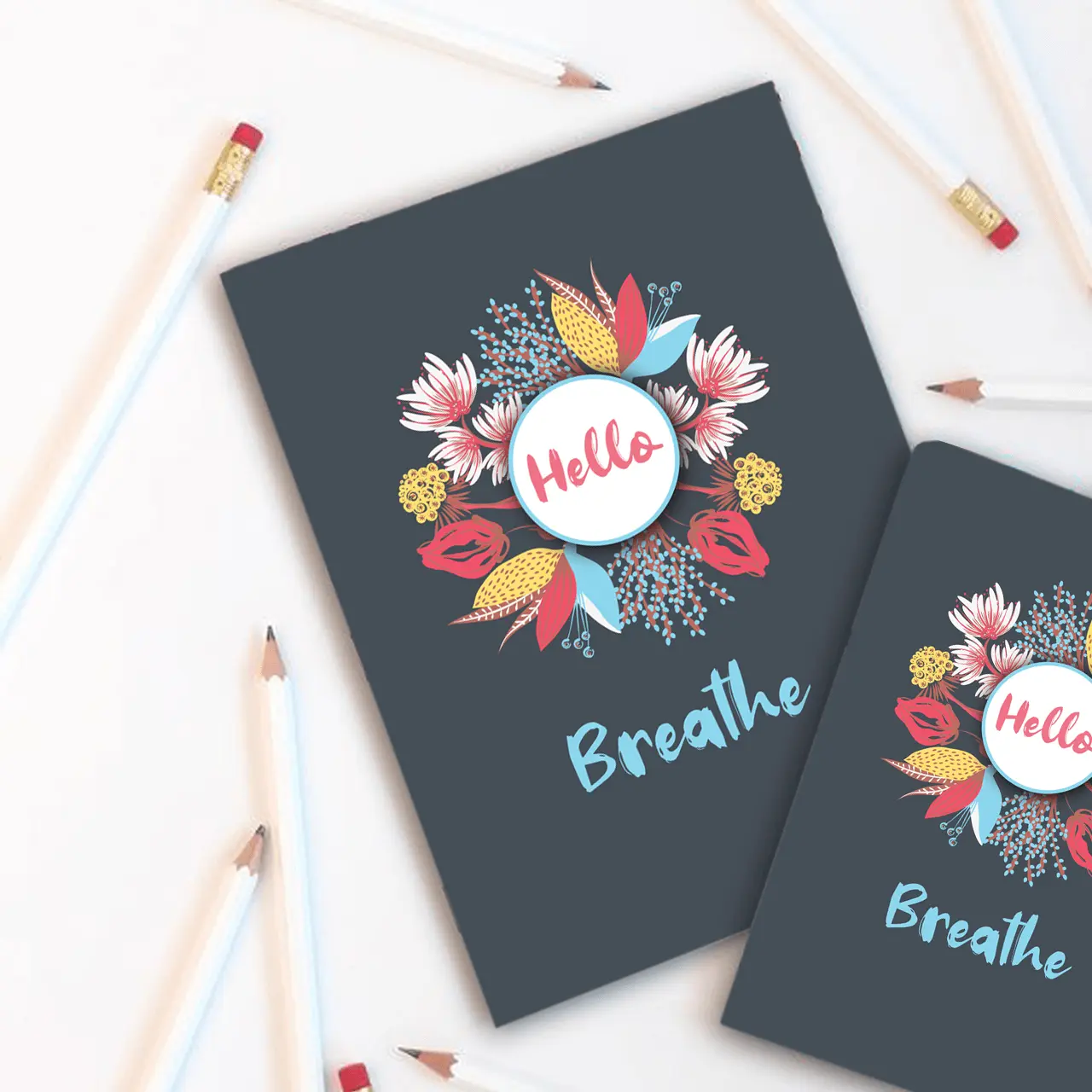 Smiley Softcover 80Pgs Floral Notebooks FL-006