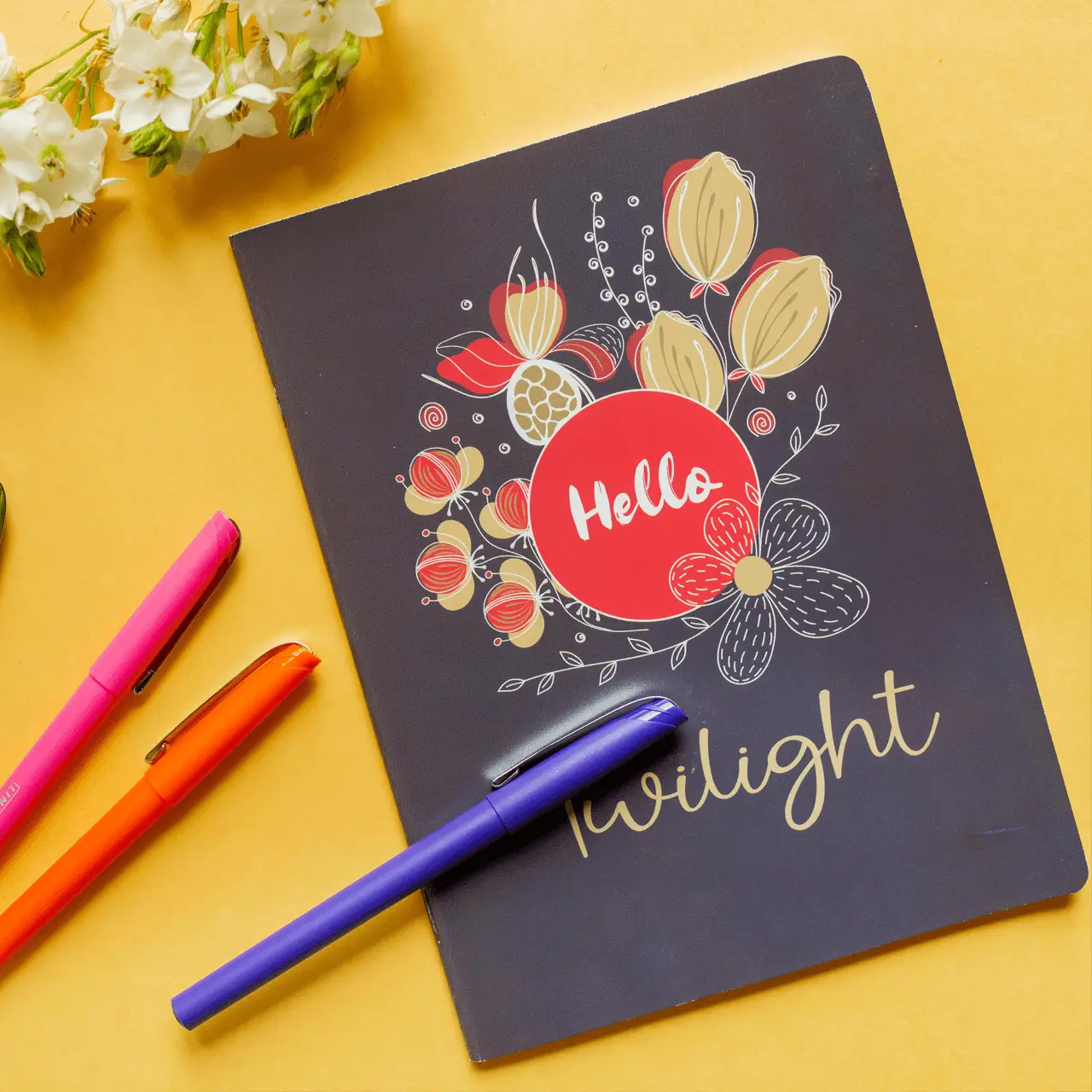 Smiley Softcover 80Pgs Floral Notebooks FL-008
